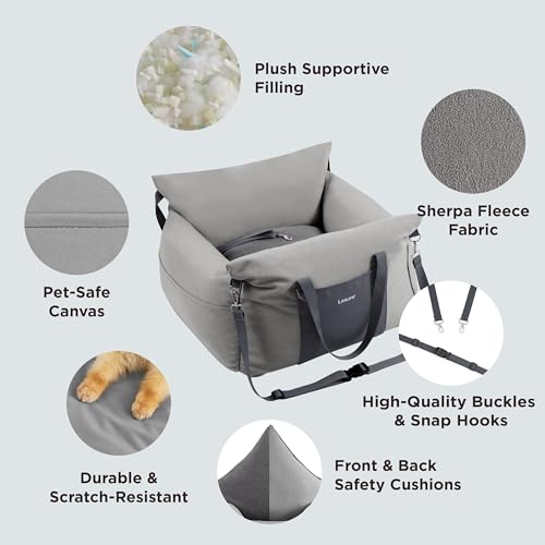 Lesure Dog Car Seat for Medium Dog - Waterproof Dog Booster Seat for Car with Storage Pockets, Clip-On Safety Leash and Memory Foam Filling, Small Pets Travel Carrier Bed, 58x56x33cm, Grey - Image 5