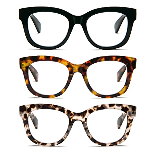 DXYXYO Blue Light Reading Glasses 2.0 for Women with Spring Hinge 3 Pack, Oversized Oprah Style Square Computer Reader