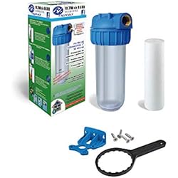 Prefiltro Descalcificador Filtro Sedimentos 50 Micras 10´´. Incluye Cartucho, Porta Filtro, Soporte para pared y Llave. Fácil Instalación y Mantenimiento. Bbagua, Plástico