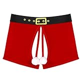 MSemis Men's Sexy Velvet Santa Claus Christmas Boxer Shorts Underwear Xmas Holiday Trunks Underpants Red Large
