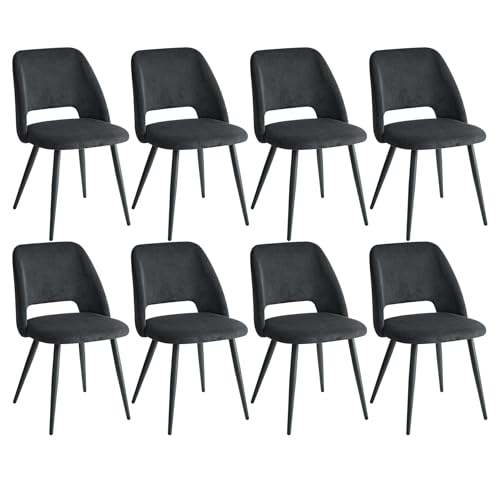 BenyLed Lot de 8 Chaises de Salle à Manger (Velours Côtelé) -Chaise de Cuisine Rembourrée avec Pieds en Métal, Dos Semi-ajouré pour Cuisine, Salon,...
