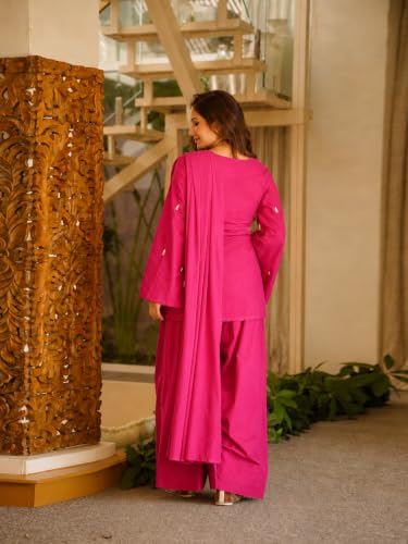 Image of ANNI Designer Women's Cotton Blend Embroidered Straight Kurta with Farshi Salwar and Dupatta | Ethnic Kurta Set for Women Stylish Indian Outfit Designer Suit Set Ethnic Clothing Collection