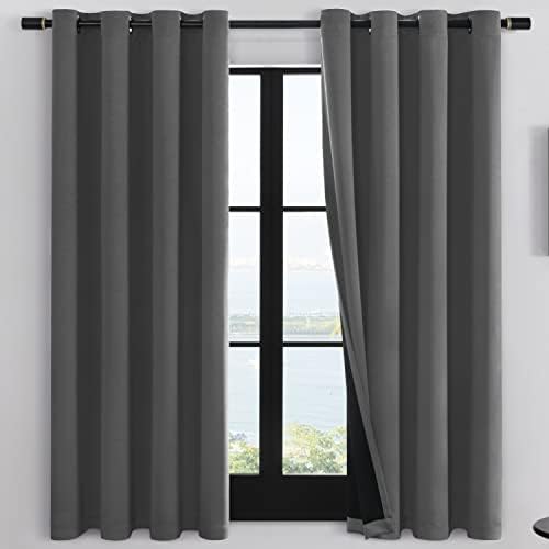 COCO TOP Complete 100% Blackout-Curtains 52x63 Inch, Thermal Insulated Ring Top High-Density Noise Reducing Window Treatment Draperies for Bedroom/Living Room/Dining Room(Dark Grey, 2 Panels)