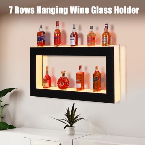 GarveeHome LED Lighted Liquor Bottle Display, 2 Tier 48-Inch LED Bar Display Rack with Remote & App Control, 16 Colors, 4 Modes, 1-8 H Timing, Acrylic Lighting Shelf for Home/Commercial Bars