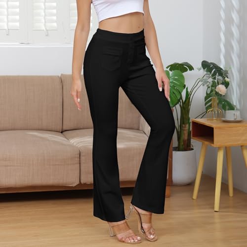 ECHOINE Womens Casual High Waisted Stretchy Bootcut Dress Pants Button Business Work Trousers with Multiple Pockets2