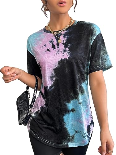 SOLY HUX Women's Tie Dye Shirt Short Sleeve Round Neck Tees Casual T Shirts Summer Tops