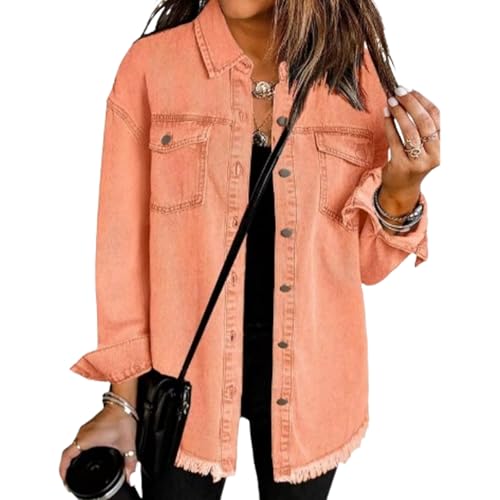 Womens Oversized Denim Jacket,Casual Long Sleeve Denim Jean Jackets Coat,Button Down Washed Distressed Denim Shirts3