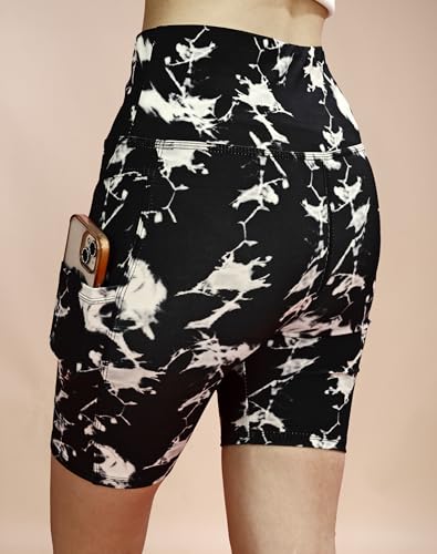 Image of High Waist Sports Activewear Printed Shorts for Women Ideal for Gym and Yoga or Cycling with Side Pocket, Stretchable, Flexible, Slim Fit