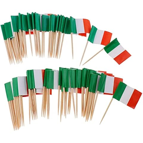 Italy Toothpick Sticks Flag Mini Italian Hand Held Stick Flags Cupcake Toppers Picks Food Flags Decoration 100PCS Cover