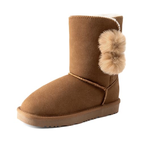 DREAM PAIRS Girls Boots Kids Boys Winter Snow Suede Mid Calf Boots Faux Fur Lined FuzzyChic Kid's Lolly for Little Kid/Big Kid - Main Image