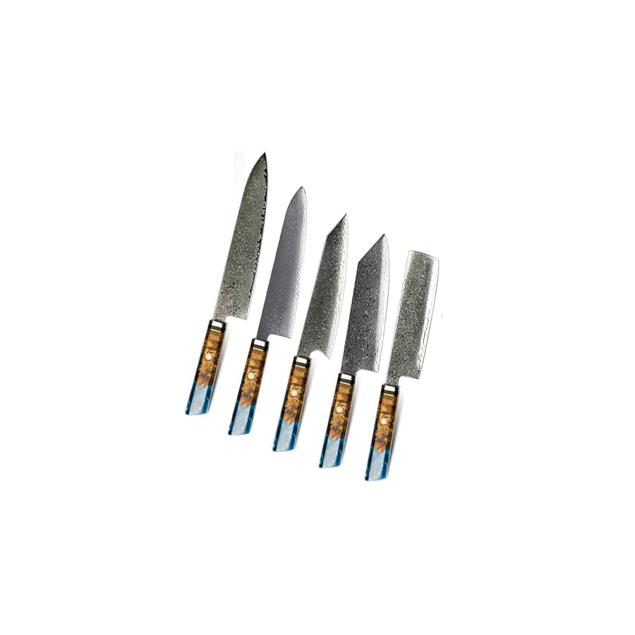 Japanese Kitchen Knives Knife Set Dishwasher Safe 67 Layers Damascus Steel VG-10 with Wood Resin Handle Straight Edge, Razor-Sharp, Fit Restaurant Daily Household Use Brand Packaging