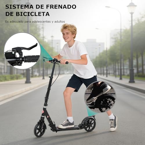 ISE Patinetes Scooter Plegable con Manillar Ajustable 93-107cm, Patinete Adulto no electrico Patinete niño con 2 Grandes Ruedas de 200mm y Freno de Mano&Guardabarros Trasero, Máx 100kg - imagen 4