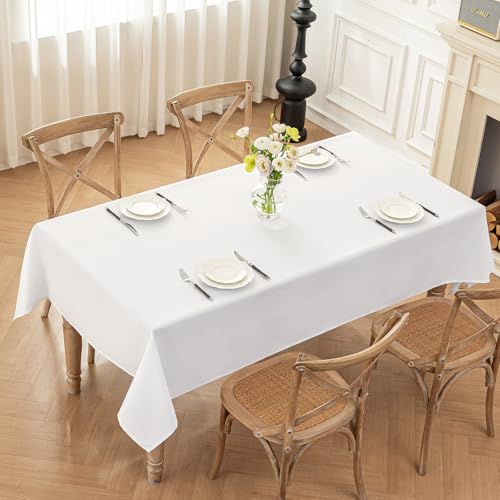Moonooda Tischdecke Weiß Waschbar, 140X180cm Tischdecken Tischtuch aus Polyester, Leicht wasserabweisend mit Lotuseffekt… – Ansicht 1