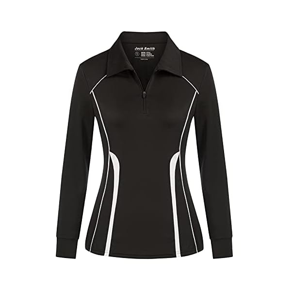JACK SMITH Women Long Sleeve Polo Shirts Sports Athletic Shirts Dry Fit Golf Tennis Tops Zip Up Workout Shirts Black XL