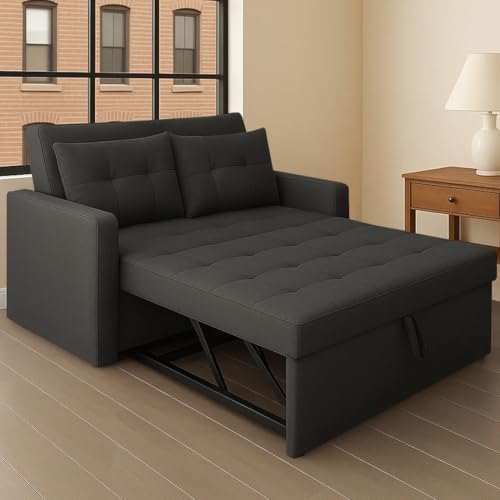 Image of CASASTYLE Trissa 2 Seater Pull-Out Premium Fabric Sofa Cum Bed Sofa Set for Living Room (Dark Grey Fabric)