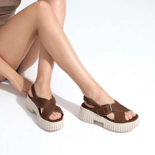 Image of UBFEN Womens Platform Sandals With Arch Support Comfy Walking Wedge Crisscross Band Summer Casual