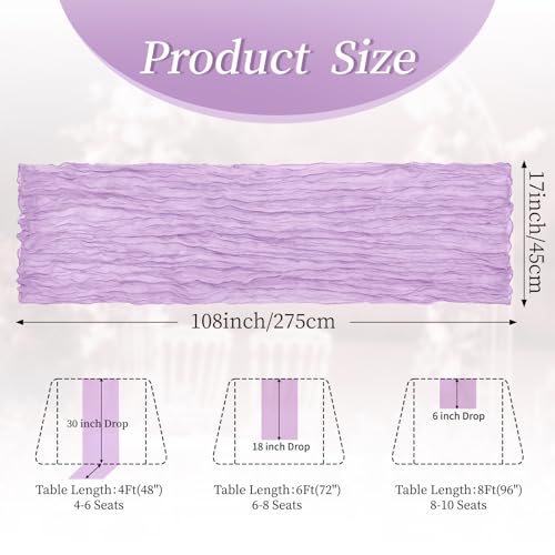 8 Pack Lavender 17 x 108 Inch Cheesecloth Table Runner - Boho Gauze Sheer Fabric for Wedding Baby Shower Party Home Decor by XHCLJO - Used condition - Image 2