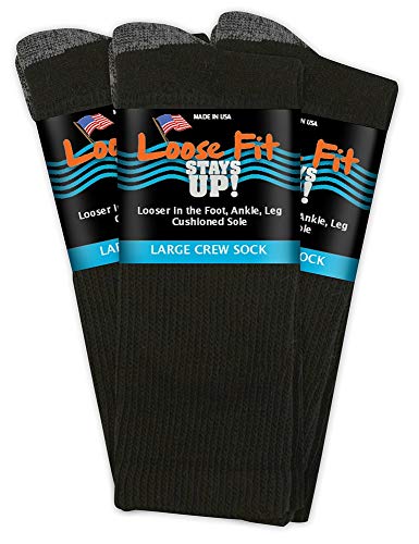 Loose Fit Stays Up Women's and Men's Socks 3 Pack (Large, Black)