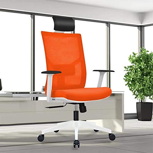 Ergonomic Multi Function Mesh Office Chair with Lumbar Support, Adjustable Armrest, Orange (Headrest, Orange)