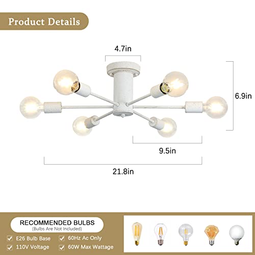 Kostomo Dining Room Light Fixture Flush Mount Light Ceiling Light Farmhouse Chandeliers Rustic White Kitchen Light Fixtures 6-Light Ceiling Chandelier For Bedroom Entryway Hallway Living #TOP3