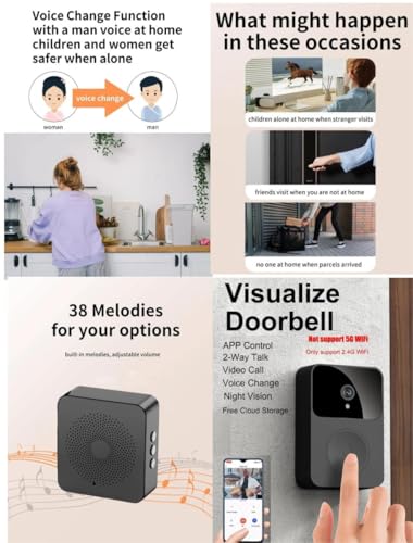 sanjimida Campainha de vídeo, detecção de movimento (bateria de lítio branca + 1080p + reprodução au
