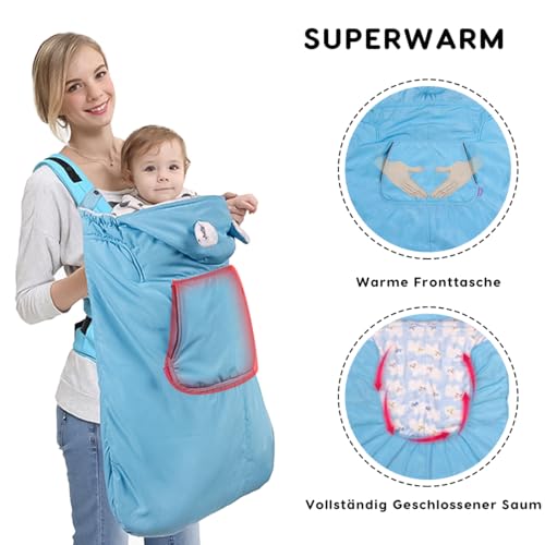 SONARIN Winddichte Babytrage Bezug,Warm Winter Tragecover mit Kapuze & Korallenfleece-Futter,Universal Tragetuchhüllen Fußsack Umhänge Bezug für Babytragen mit Fronttasche(Kaffee)