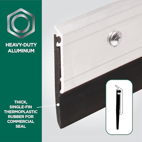 Image of M-D Building Products 69604 All Season Aluminum Door Sweep for Bottom of Door, Heavy Duty Rubber Seal, Exterior & Interior Weather Stripping Bottom Door Seal, Commercial & Residential, (Silver, 48in)