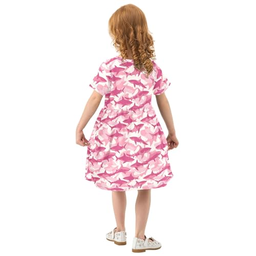 Pink Shark Pattern Summer Girls Short Sleeve Dress Casual Dresses Beach Sundress for 2-8 Years3