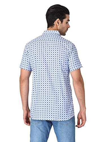 Image of Twist Men's White Printed Luxurious Linen Half Sleeve Shirt
