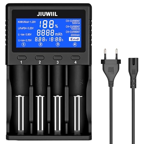 Cargador de Baterías 18650, JIUWIIL Cargador Universal de Carga Rápida de 4 Ranuras...
