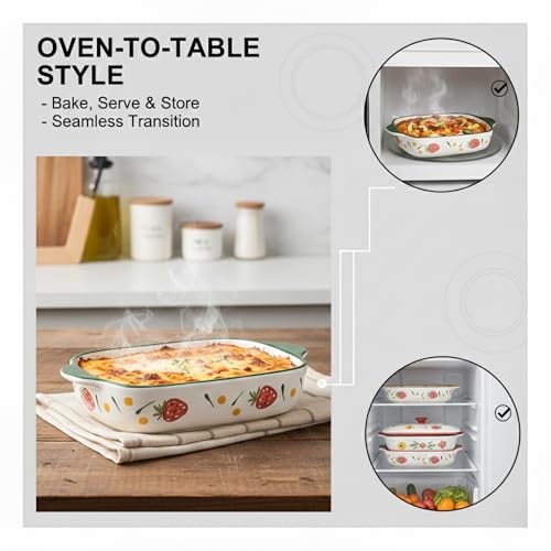 Image of Ceramics Rectangular Baking Dishes with Handle for Oven Ceramic Baking Pan Lasagna Casserole Pan Individual Bakeware, 600ml, Red, Pack Of 2