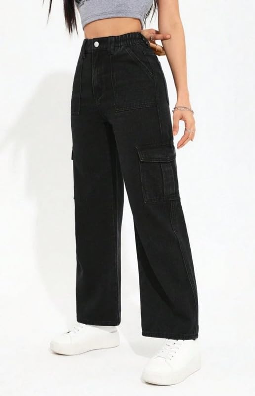 Image of Amazon Brand - INKAST Women Multi-Pocket Denim Cargo Pants Casual Fit Stylish Trousers