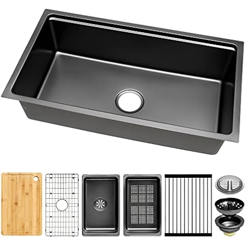 MILOSEN Unterbau-Küchenspüle, Metall, schwarz Cover