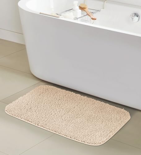 Image of Obsessions Ultra-Absorbent Quick-Dry Bath Mat | 1400 GSM Polyester | Soft, Non-Slip & Fast-Drying Bathroom Rug for Safety & Comfort | 50 x 70 cm | Light Beige