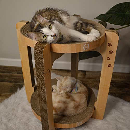 Image of Necoichi Cat Scratcher Tower for Indoor Cats - Cat Scratching Post Lounger with Reversible Usability and Extra Comfort for Lounge, Cardboard Bed Couch / (XL, Oak)