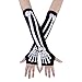 JISEN Black Punk Gothic Rock Knitted Soft Arm Warmer Fingerless Gloves White Skeleton