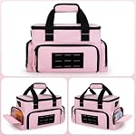 Pink Tool Bag for Women with 2 Clear Pouches, Double Layer Tool Box | 12-inch Tool bag, double top handle, adjustable shoulder strap, Ideal for Electrician, Carpenters, Repairman