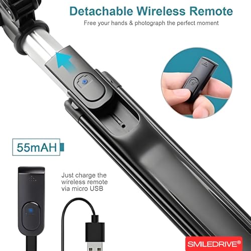 Image of SMILEDRIVE Selfie Stick Gimbal Tripod with Handle Stabilizer builtin LED Flash Light Wireless Bluetooth Clicker