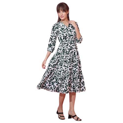 Image of Sheetal Associates Women's Casual 3 /4 Sleeve Crepe Fit and Flare Dress| Comfortable Relaxed Fit Summer Party Dress