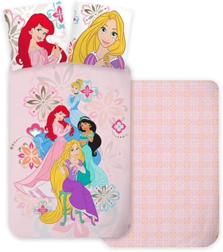 Parure Principesse Disney per culla o evolutiva, copripiumino reversibile 100 x 135 cm + federa 40 x 60 cm, 100% cotone