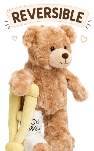 Jolitee Broken Leg Teddy Bear with Left or Right Cast and Crutch, 10.5 inches, Get Well Teddy Bear Recovery Gifts for Kids and Adults