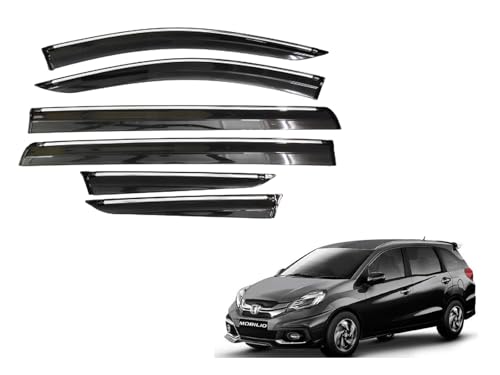 Image of CAR SAAZ Unbreakable Chrome Line Door Visor for Mobilio (2014-2017)(Set of 6Pcs) | Rain Guard | Wind Deflector