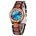 Produktbild HBODHBGS Einzigartige Sapphire Blue Gesicht aus Holz Uhren Handmade Vollholz-Band-Quarz-Uhr-Frauen Uhren Damen kleiden Uhr blue dial