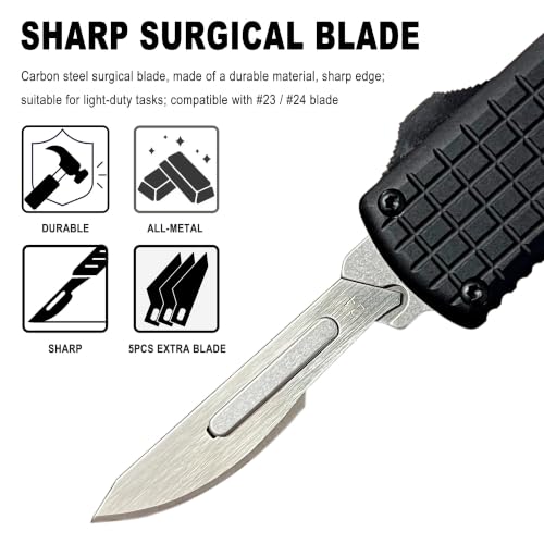 Image of Automatic Folding Utility Scalpel Knife For Men | Self Retracting Pocket Knife, Auto Retractable Box Cutter Push Button, Come with 10pcs #24 Replaceable Blades, With Clip