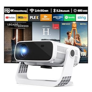 Wielio 2025 New Smart Projector Built-in Apps, Android 11, Native 1080P 4K Supported WiFi 6 Bluetooth 5.2, 28000 Lumens, Low Fan Noise (<30dB), Home Cinema Projector for iOS/Android/PS5