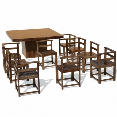 Image of APRODZ Solid Sheesham Wood Dining Table Set of 8 Seater Dinner Dinning Table with 8 Chair for Dining Furniture for Living Room Home Hotel Office Self Assembly (Dark Walnut Finish)