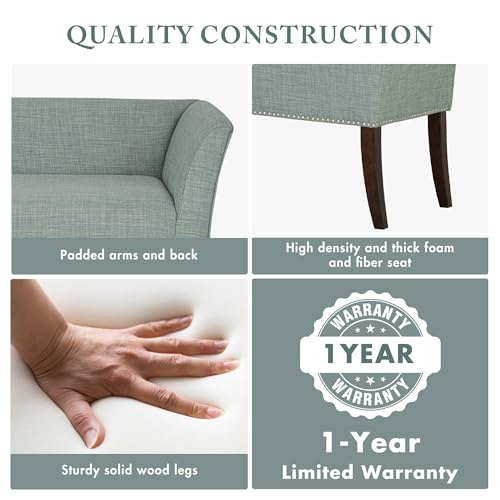 Image of Madison Park Accent Bench for Living Room, Upholstered with Nailhead Trim, & Padded Seat Entryway Bench Small, End of Bed Bench with Back, 49.5 inch W x 19.25 inch D x 23 inch H, Light Blue