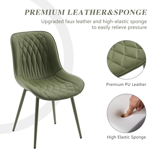 Image of YOUNIKE Dining Chairs Set of 2 Kitchen & Dining Room Chairs Modern Green | Faux leather waterproof, comfortable accent side chairs with upholstered back and metal legs, easy to clean assemble; 300lb