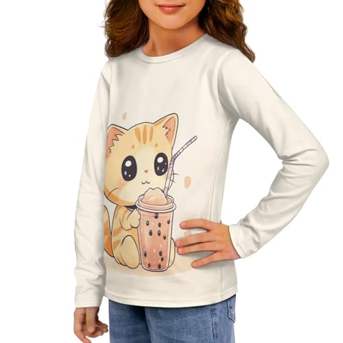 Image of Girls Long Sleeve Shirt with Cute Graphic Casual Pullover Tops 3-16Y