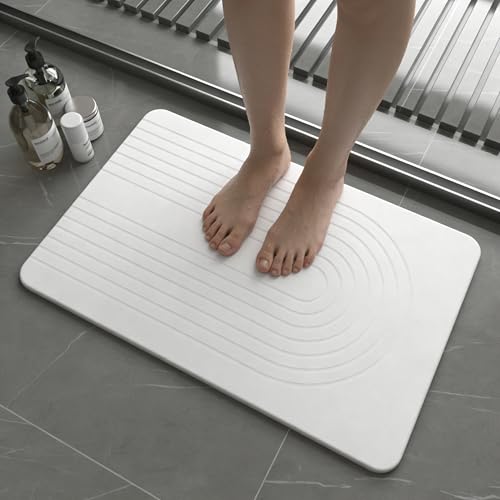 Drvykkn Fast Drying Stone Bath Mats for Bathroom Non-Slip Diatomaceous Earth Bath Mat Super Absorbent Bath Mat Stone (23.615.4 White Arcana)